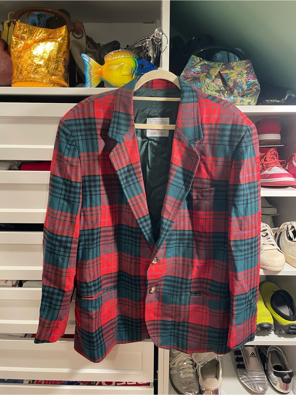 Vintage Sisley Red and Green Plaid Sport Coat